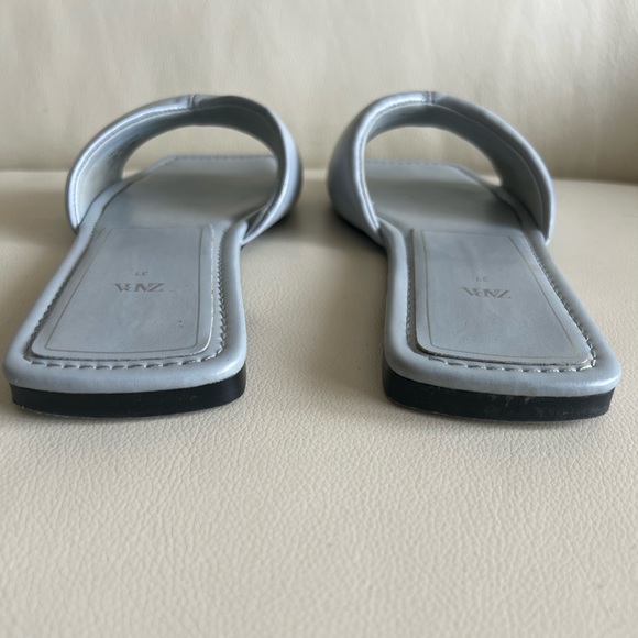 Zara Light Blue Leather Slides Size 37 - Picture 2 of 6